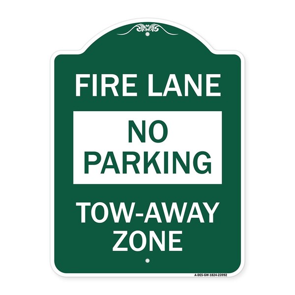 Fire Lane Sign No Parking Tow-Away Zone, Green & White Aluminum Sign, 18" x 24", GW-1824-23992